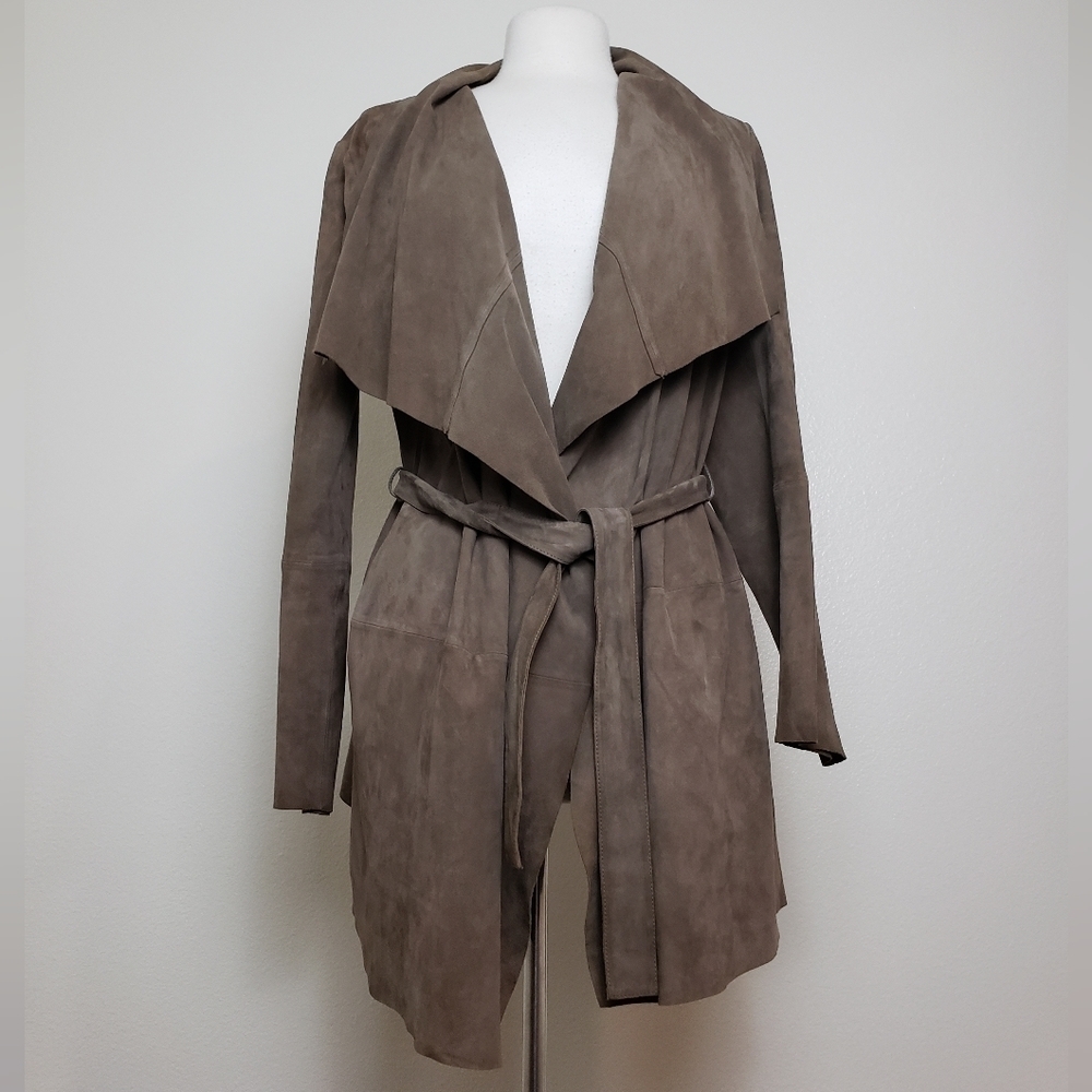 EUC Zara open-front draped and belted jacket 100% goat suede leather - Picture 3 of 15